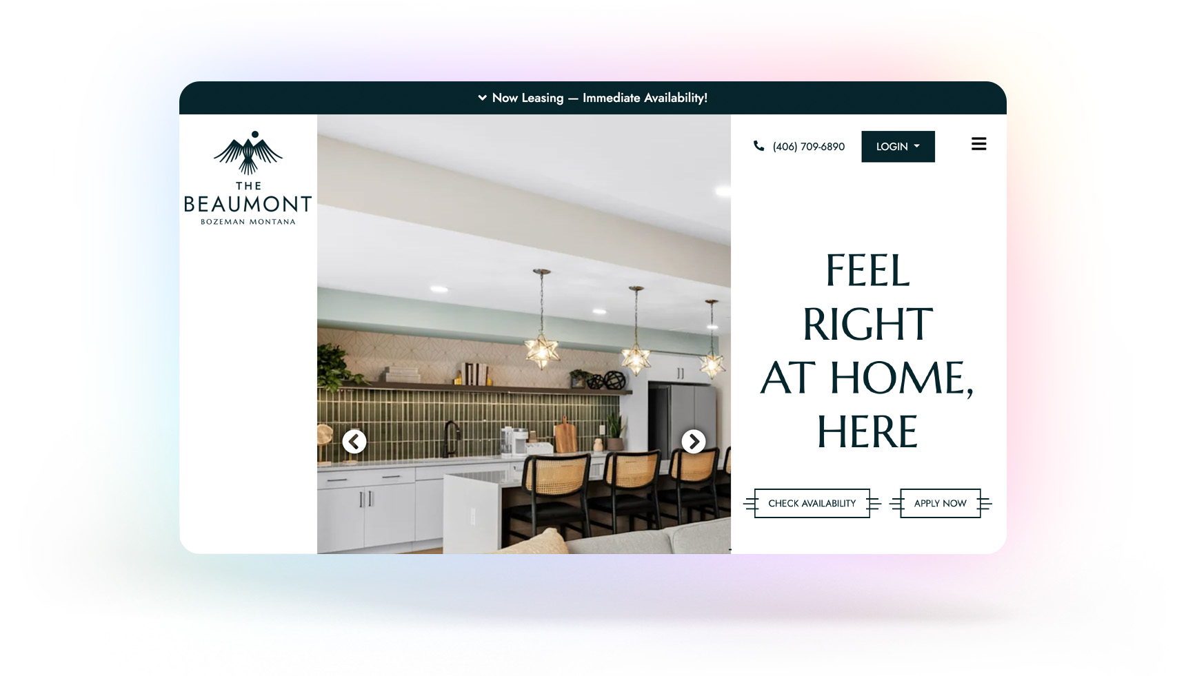 Screenshot of The Beaumont website homepage against a gradient background