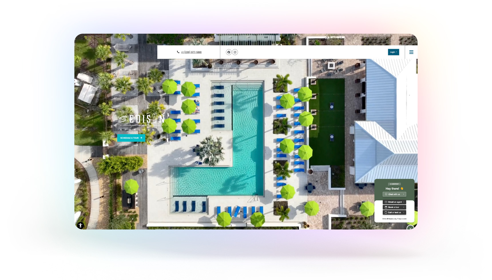 Screenshot of The Edison Apartments website, a Fogelman Properties website made using RentCafe