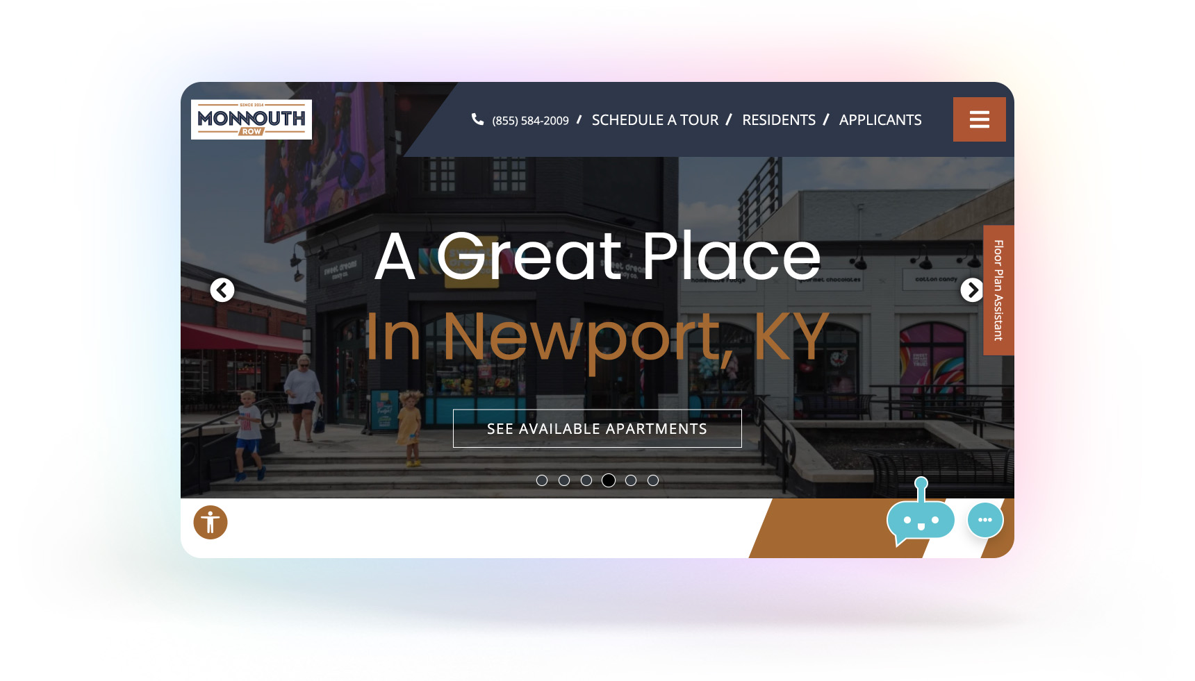 Screenshot of the Monmouth Row website, a website by Towne Properties made using RentCafe