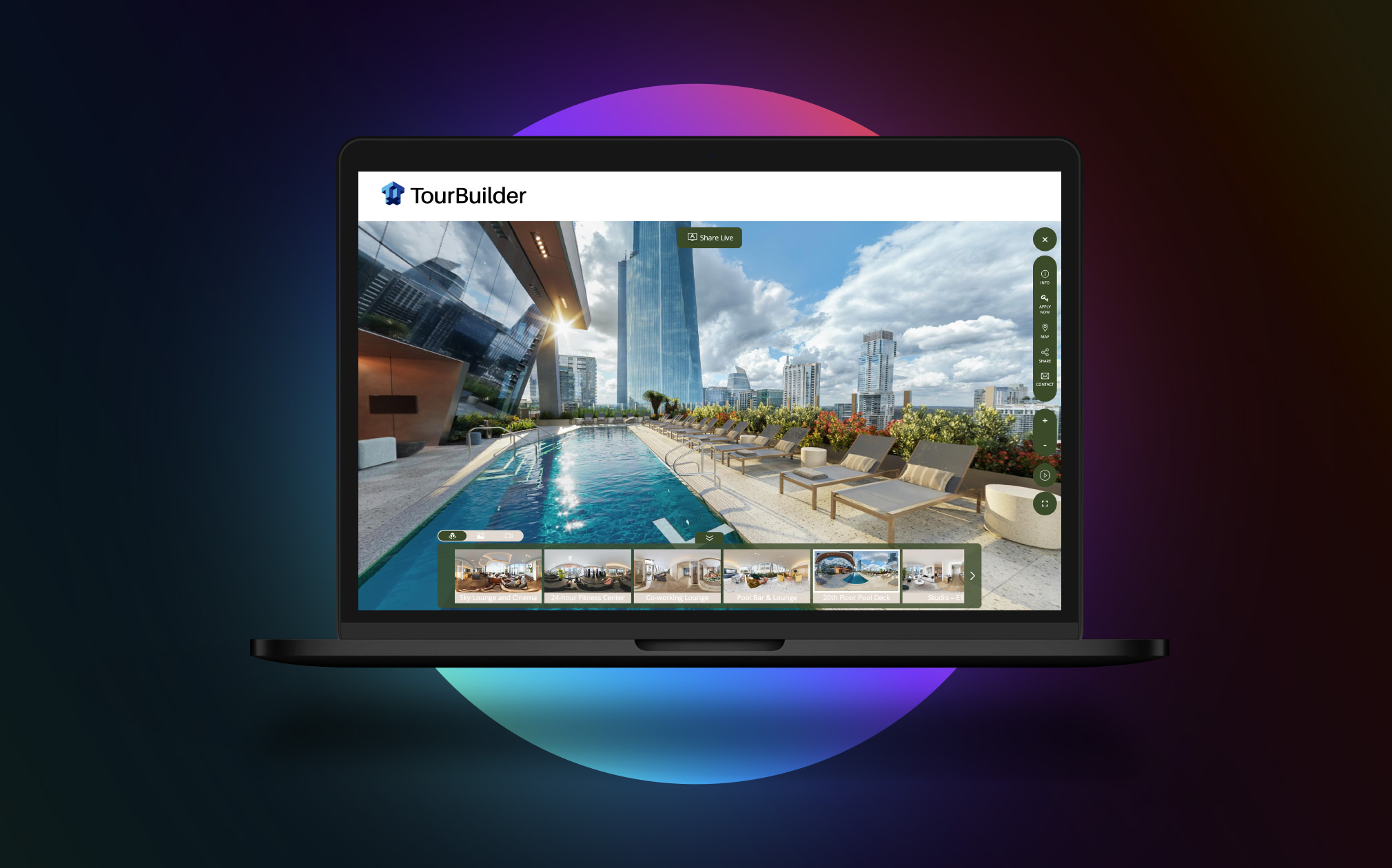 Screengrab of TourBuilder by LCP Media showing virtual tours for apartments