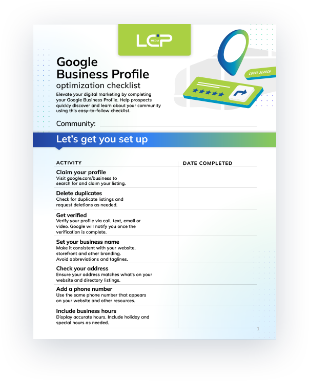thumbnail of a multifamily Google Business Profile optimization checklist by LCP Media